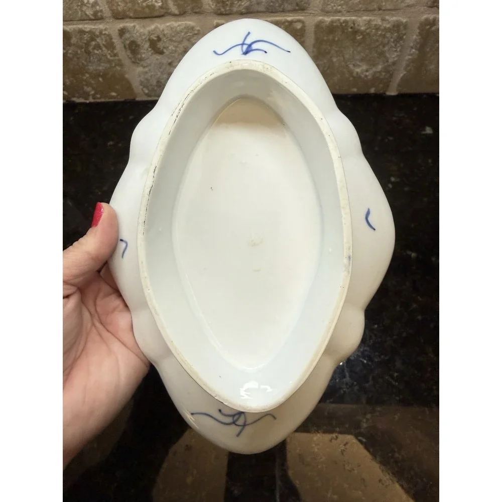 WILLIAMS SONOMA Grande‎ Cuisine Blue White Diamond Pedestal Offering Plates
